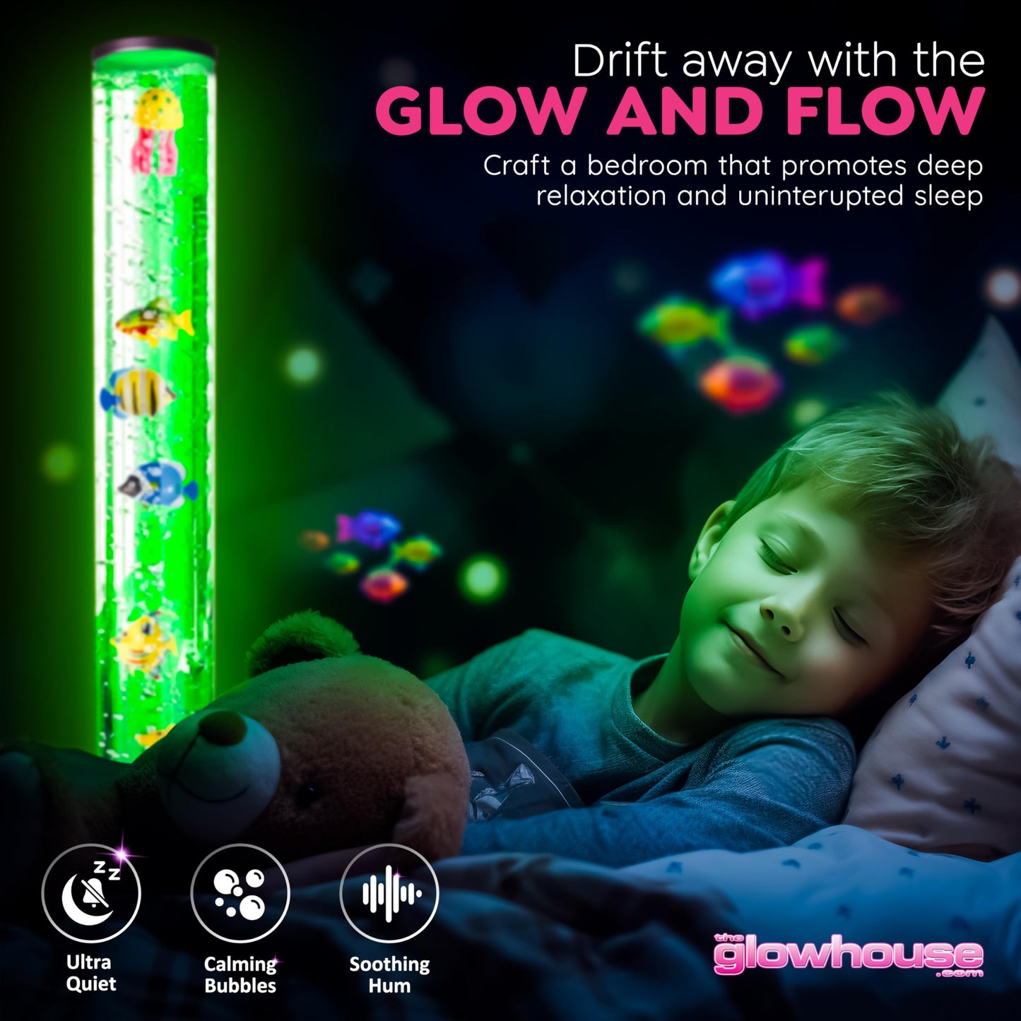 100cm Colour Changing Sensory Bubble Lamp with Plastic Fish