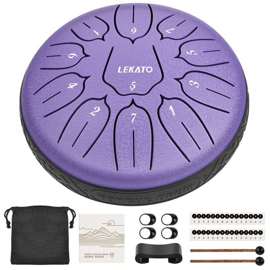 LEKATO Steel Tongue Drum 6 Inch 11 Note, D Key Handpan Rain Drum for Outside Garden Sound Healing, Steel Alloy Ethereal BalmyDrum with Storage Bag, Percussion Instrument Gift for Beginner, Purple