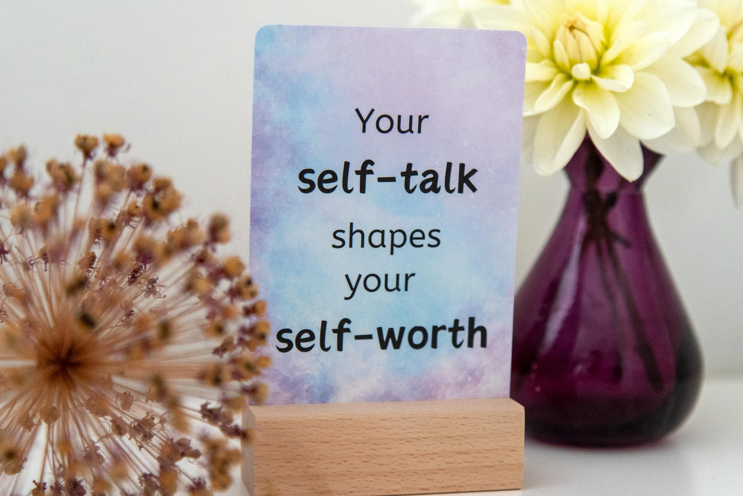 50 Positive Affirmation Cards with Wooden Stand - Daily Mindfulness, Gratitude & Inner Peace Practices | Self-Care & Inspirational Gifts for Women, Men (Includes 5 Blank Cards)