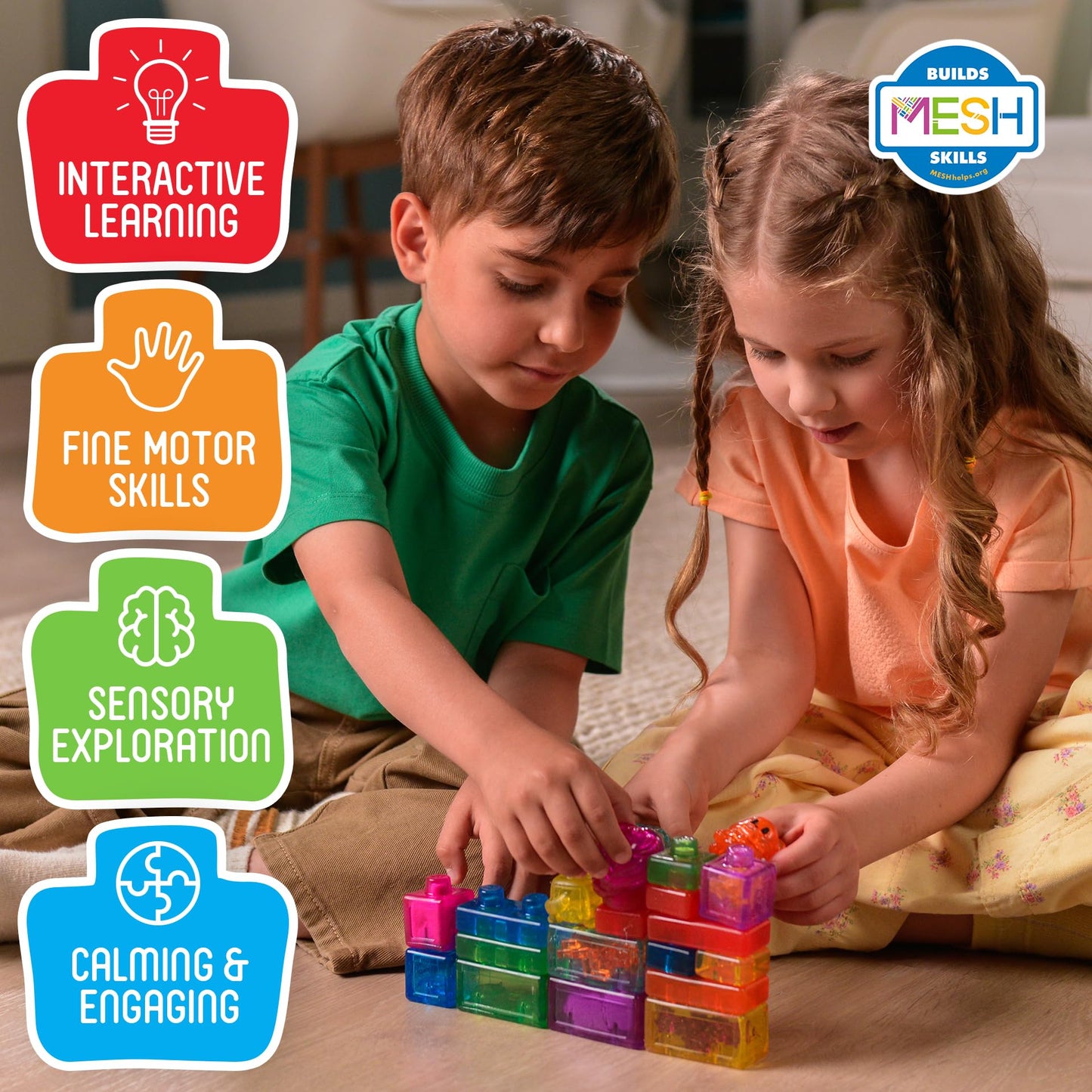 Jelly Blox 2-in-1 Storage Kit - Includes 30 Blocks - Toddler & Preschool Building Blocks Kids Can Squeeze, Stretch, Squish - Safety Tested & Ouch-Free - Tactile, Sensory Play Toy for Ages 2 Plus