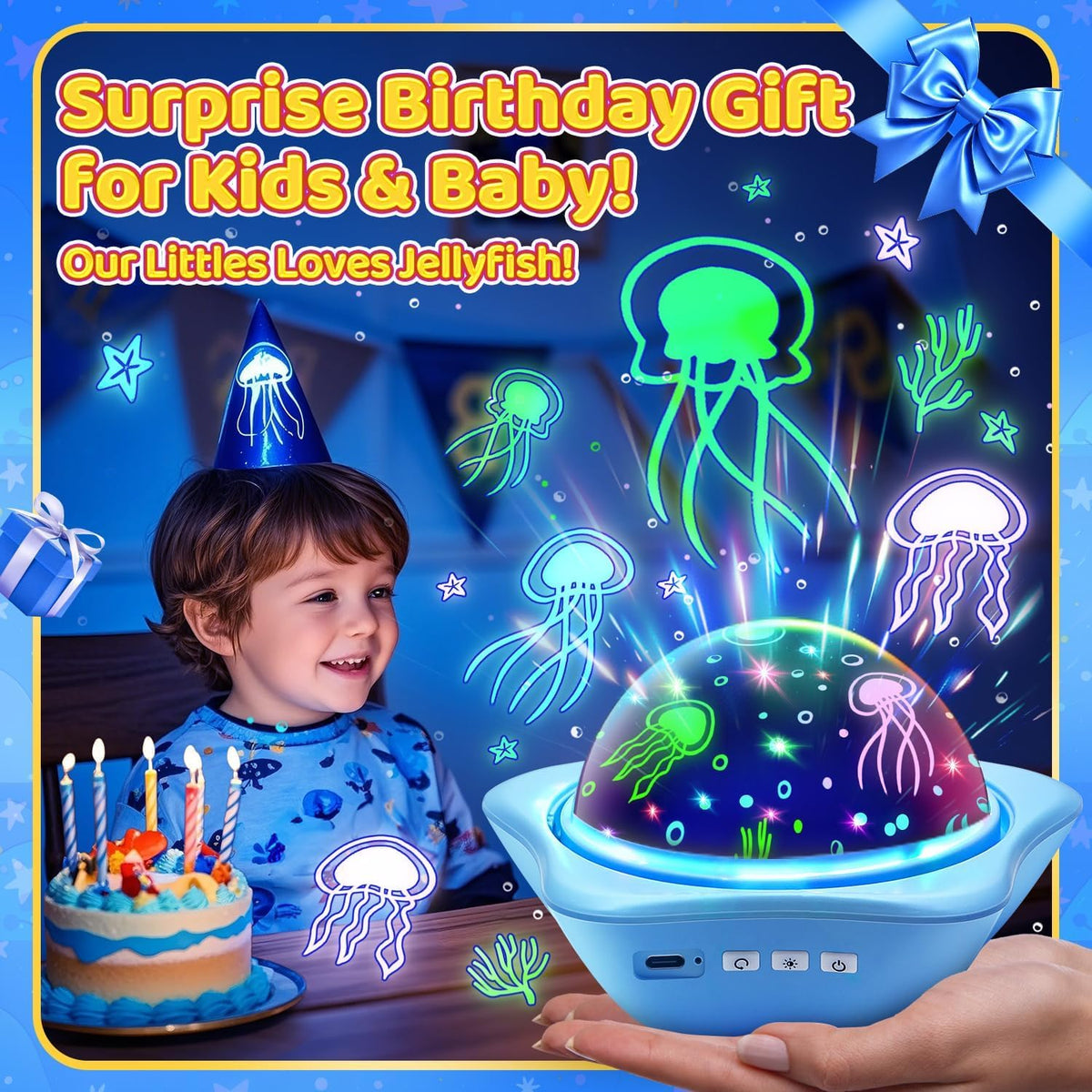 One Fire Sensory Toys for Autism, [6 Films + 90 Effects] Star Projector Night Light, [3 Brightness + 360° Rotate] Night Light Kids, Baby Sensory Toys for Babies, Galaxy Projector, Kids Gifts