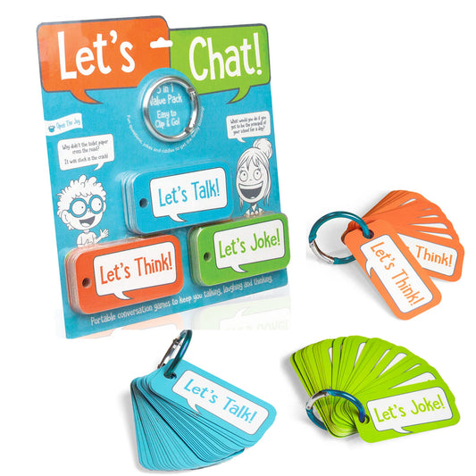 Let’s Chat 3-in-1 Conversation Starters Cards for Kids - Grab and Go Travel Card Games for Car, Airplanes - Talk, Think, Joke Cards - Ages 4+