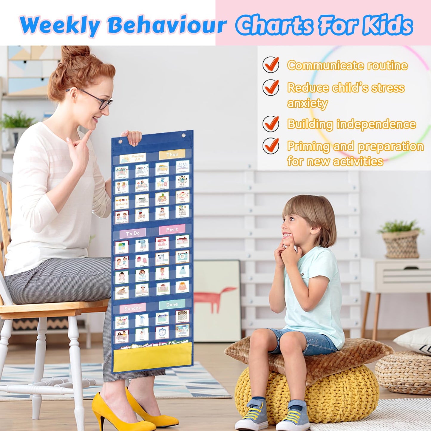Visual Timetable, 123 Pecs Cards Weekly Routine Chart for Children, Magnetic Now and Next Board