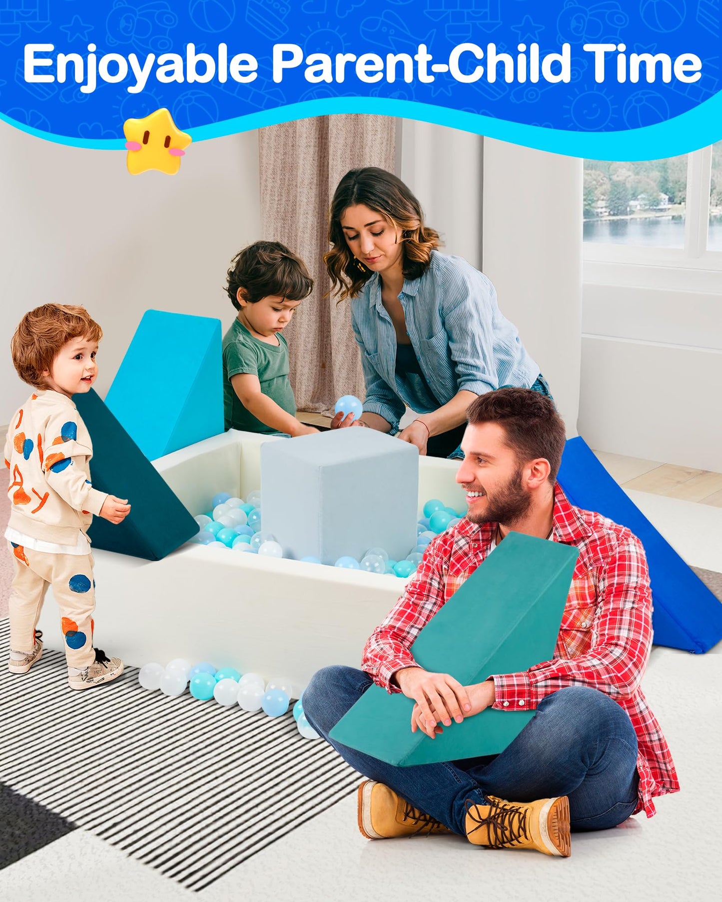 Heypappy Kids Play Sofa, Tangram Square Puzzles Couch Furniture, Modular Kids Play Couchs Furniture, Puzzle Solving Couchs Building Fort for Playroom Bedroom Boys Girls Teens, Ocean