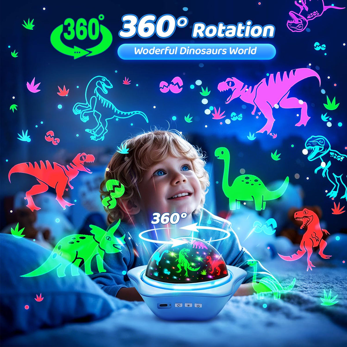 One Fire Sensory Toys for Autism, [6 Films + 90 Effects] Star Projector Night Light, [3 Brightness + 360° Rotate] Night Light Kids, Baby Sensory Toys for Babies, Galaxy Projector, Kids Gifts