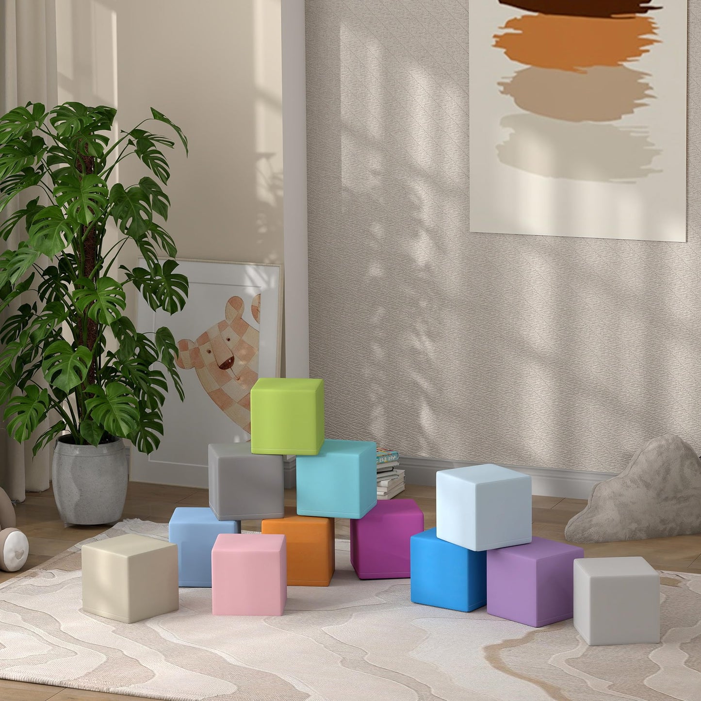 HOMCOM 12 Piece Soft Play Foam Blocks Toy Building Stacking Compliant Learning Toys for Toddler Baby Kids Preschool Blue