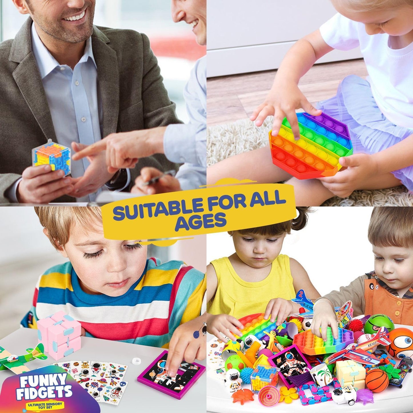 VB Fidget Toys Pack – 90-Pcs Kids Sensory Toys with Popper, Cube, Tubes, Stress Balls – Party Favours, Classroom Prizes – Anxiety, Stress Relief