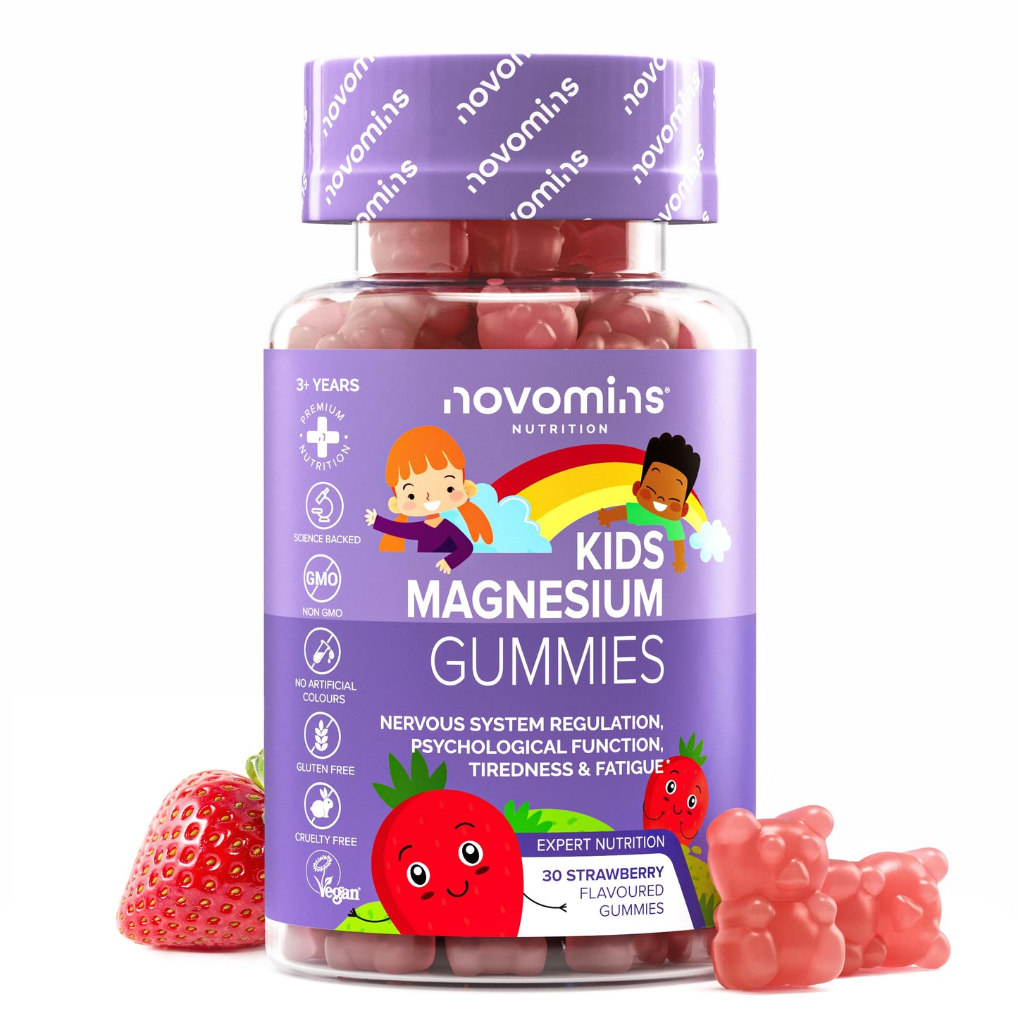 Kids Magnesium Gummies – 1 Month Supply – 546 Mg Magnesium Citrate Providing 60 mg Elemental - Easy to Chew & Tastes Great - Alternative to Magnesium Glycinate – 30 Gummies - Novomins