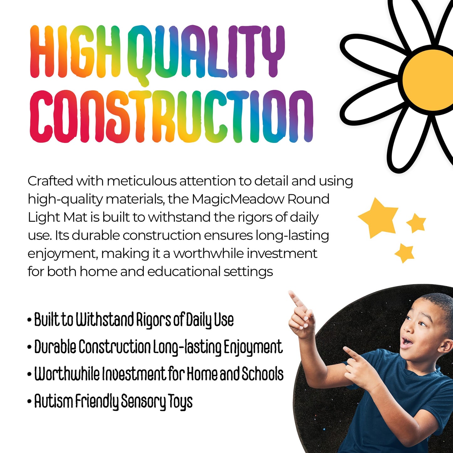 MagicMeadow Round Sensory Light Mat | Interactive Tactile Sensory Rug with Coloured Lighting for Kids | Educational Special Needs Resource Enriching Play & Exploration | Light Up Mat Autism Therapy