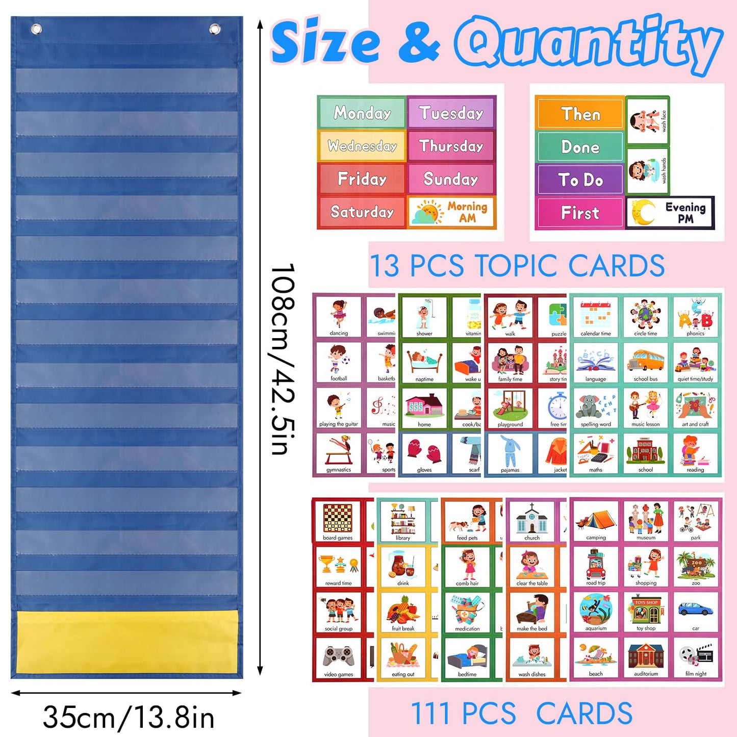 Visual Timetable, 123 Pecs Cards Weekly Routine Chart for Children, Magnetic Now and Next Board