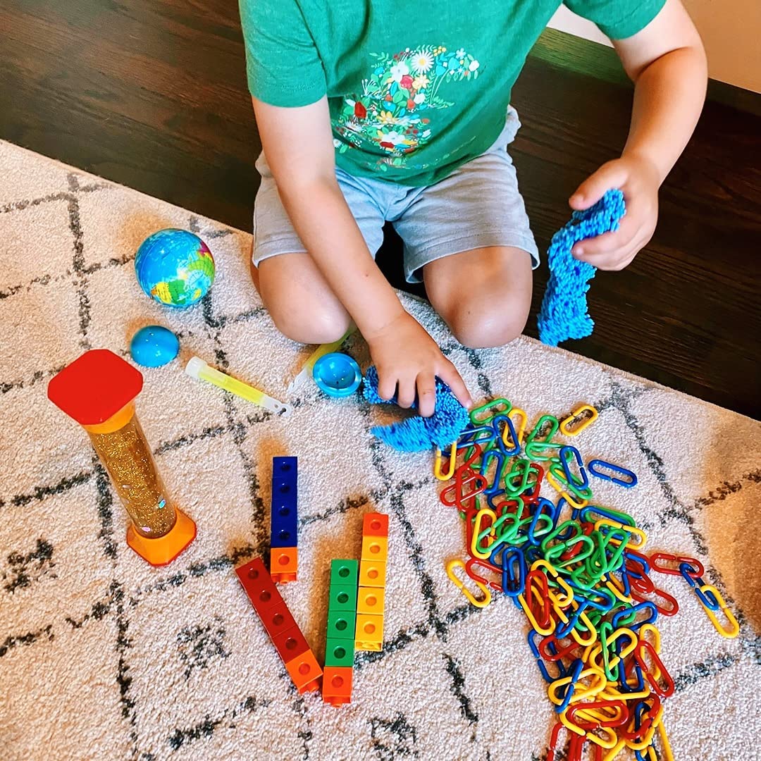 Learning Resources Sensory Fidget Toy Kit for Kids Stress & Anxiety Relief Items & Toys For Quiet Focus & SEL, Stress Ball, Playfoam, Sensory Bottle, Fidget Tubes, & Rainbow Coil Spring