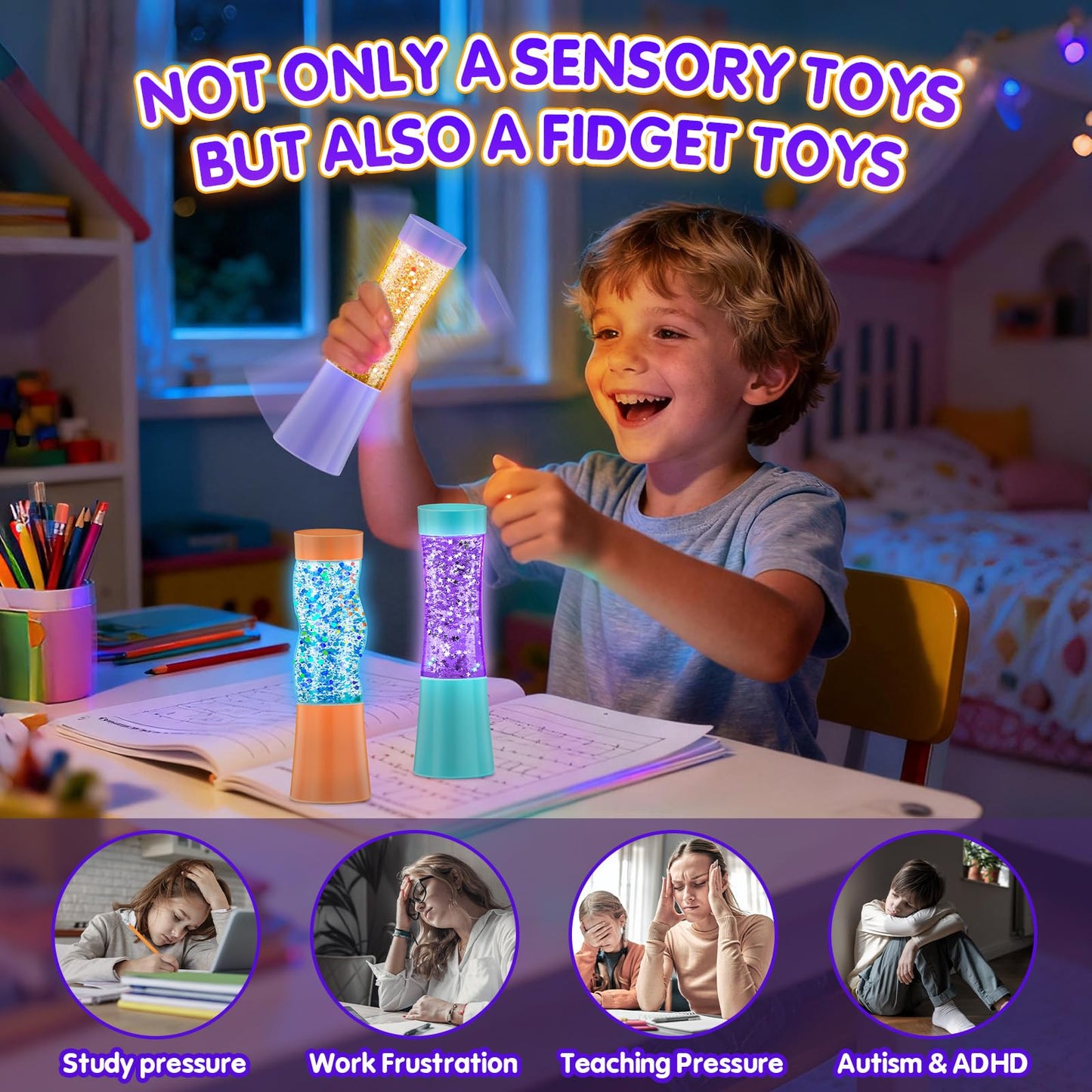 Sensory Toys for Autism, CS COSDDI 3 Pack Sensory Lights for Autism & ADHD with Switch Button, Autism Sensory Equipment Special Needs Developmental Toys for Autism Kids Teenagers Adults Boys Girls