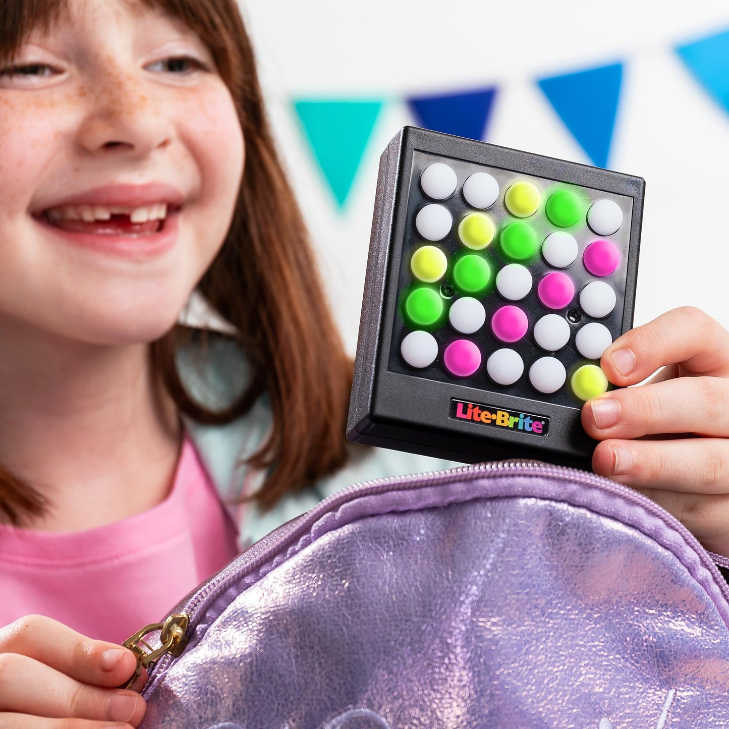 Basic Fun Lite Brite Touch Mini – Portable Light-Up Peg Art Toy for Kids | Creative LED Drawing Board with Templates Suitable for Age 6+