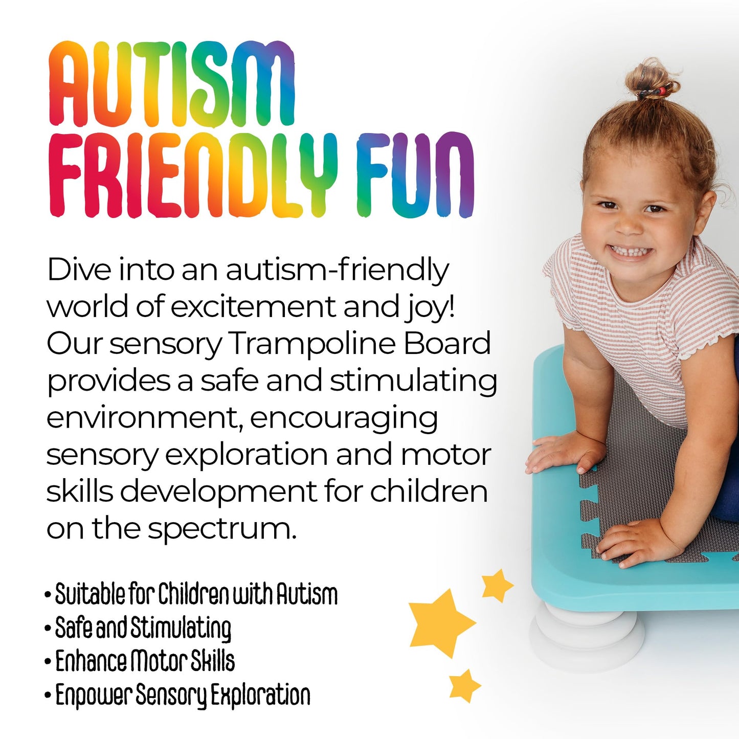 MagicMeadow Blue Sensory Autism Kids Trampoline Indoor Board - Suitable for Kids and Toddler Trampoline for 3 Years Old Plus, 75kg Weight Limit, PU Foam Removable Foot Pads - Durable and Easy Clean