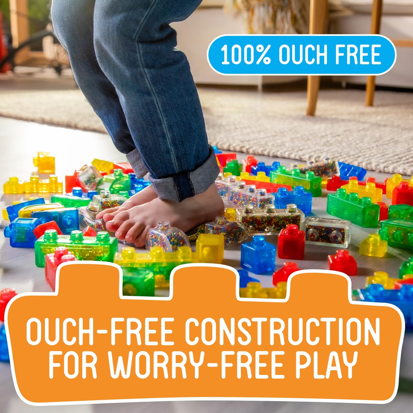 Jelly Blox 2-in-1 Storage Kit - Includes 30 Blocks - Toddler & Preschool Building Blocks Kids Can Squeeze, Stretch, Squish - Safety Tested & Ouch-Free - Tactile, Sensory Play Toy for Ages 2 Plus