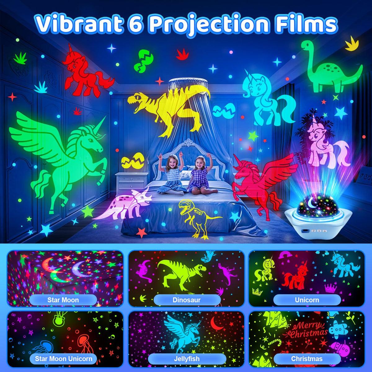 One Fire Sensory Toys for Autism, [6 Films + 90 Effects] Star Projector Night Light, [3 Brightness + 360° Rotate] Night Light Kids, Baby Sensory Toys for Babies, Galaxy Projector, Kids Gifts