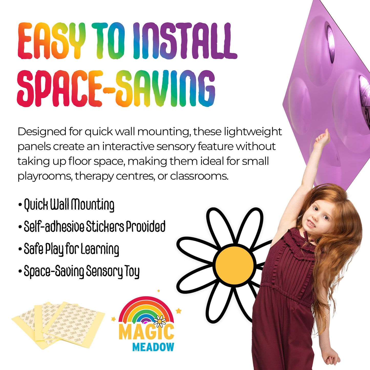 MagicMeadow Bubble Convex Mirror Panels | Sensory Wall Toy for Kids | Visual Stimulation & Interactive Play | Autism Sensory Equipment | Blue, Silver, Gold & Purple | 33cm x 33cm | Pack of 4