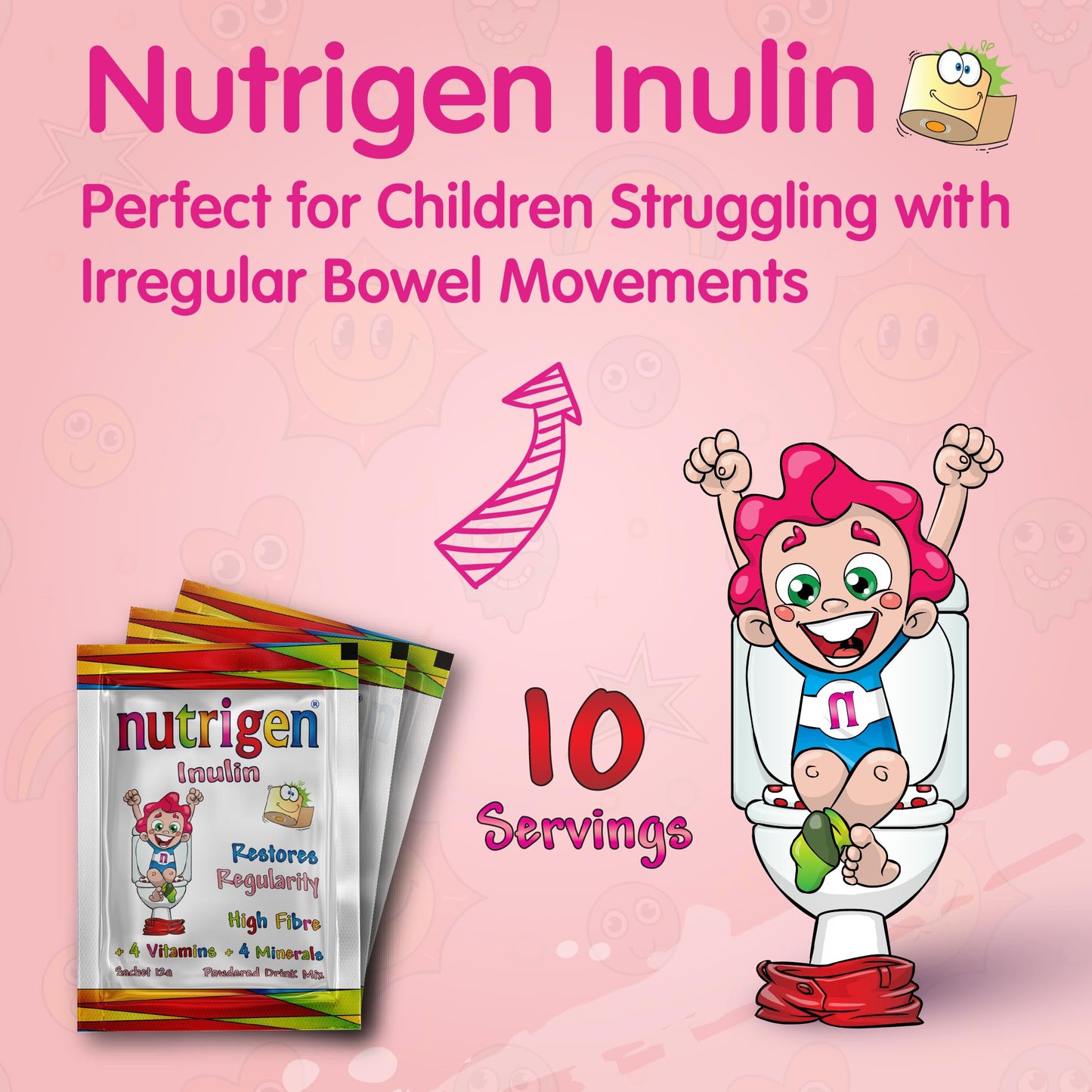 Nutrigen Inulin Prebiotic Fiber with Vitamins C, D, E, Folic Acid, Iodine, Magnesium, Selenium & Chromium • Gut Health • Bowel Regularity • Convenient Drink Mix • 10 Sachets