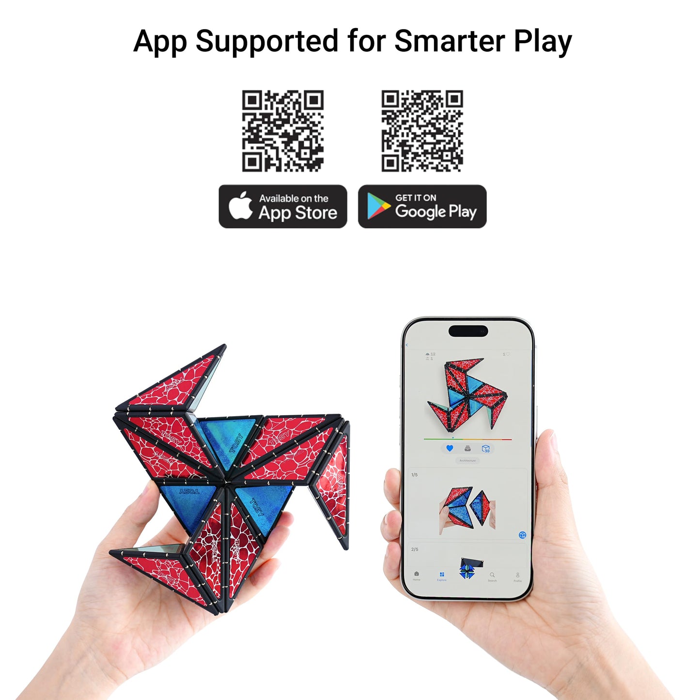 TOSY Magnet Pyramid Glow - 1 Cube Transforms into 1 Billion Shapes, 12 pieces, 243 Magnets, Glowing, Holographic Design Magnet Tiles Creative Puzzle STEM/STEAM Toy