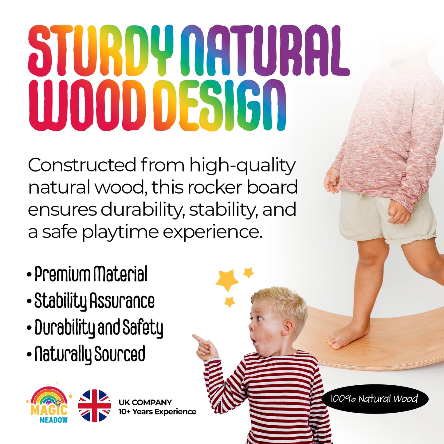 MagicMeadow Wooden Sensory Balance Board for Kids - Autism Sensory Equipment Baby Toy, Seesaw, Premium Natural Wooden Wobble Board