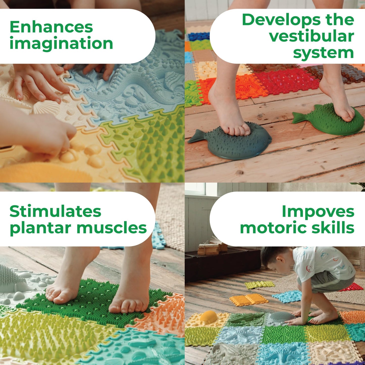 ORTO NATURE 16-Piece Sensory Massage Puzzle Play Mat – Interlocking Orthopedic Floor Tiles & Textured
