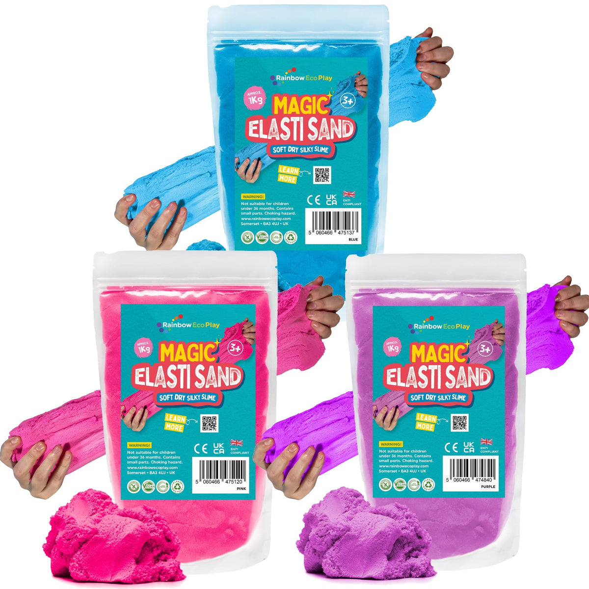 Rainbow Eco Play Magic Elasti Sensory Stretchy Natural Play Sand - 3 x 1kg