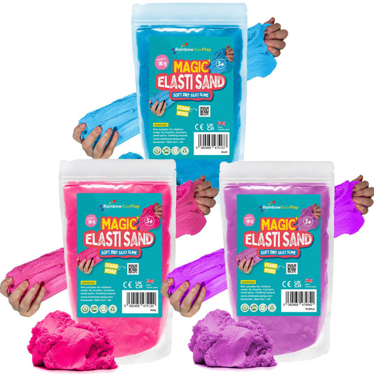 Rainbow Eco Play Magic Elasti Sensory Stretchy Natural Play Sand - 3 x 1kg