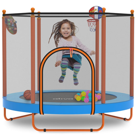 ATIVAFIT 60'' Rebounder Trampoline Indoor Outdoor for Kids Ages 1-8, 5FT Recreational Toddler Trampoline with Safety Enclosure