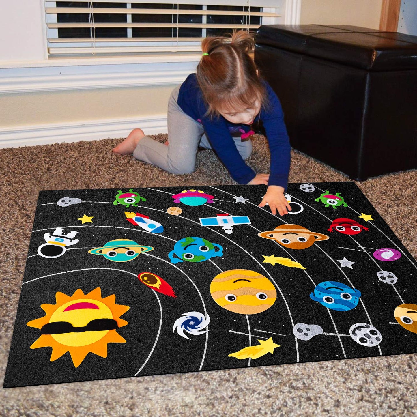 WATINC Solar System Felt Story Board for Kids Space Toys Educational Early Learning Montessori Preschool Storytelling Flannel Board Play Kit Educational Hanging Teaching Toys Birthday Gift