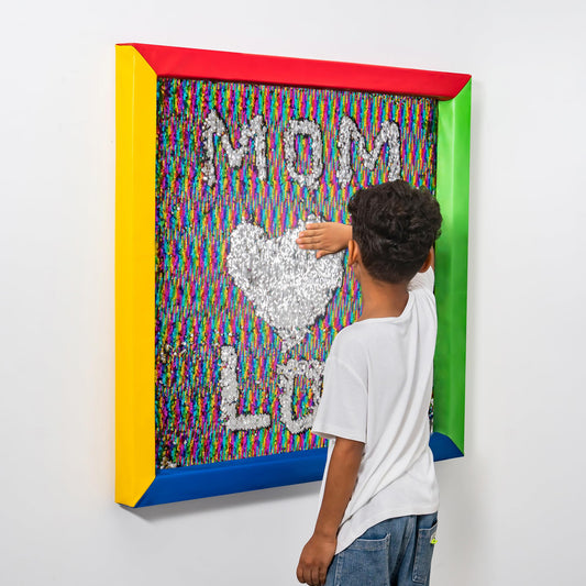 Midnight Rainbow Sequin Sensory Panel – 33"x33" Square Sided Reversible Sequin Touch Fabric Board with Soft Padded Frame – Stimulating Sensory Play for Kids, Therapy & Home Use (Rainbow Frame)