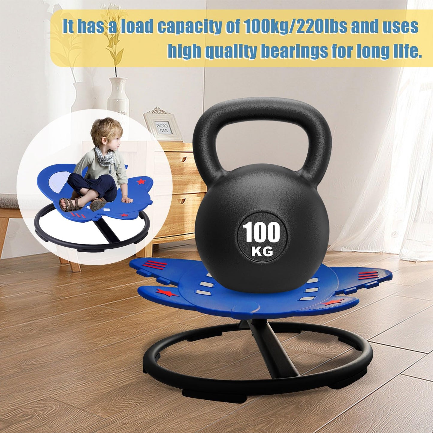 Sensory Spinning Chair for Kids,Autistic Childs Swivel Chair,Sit and Spin Toy,Training Body Coordination,Metal Base Non-Slip Indoor and Outdoor Activity Spins Toys,Ages 3-12 (blue)