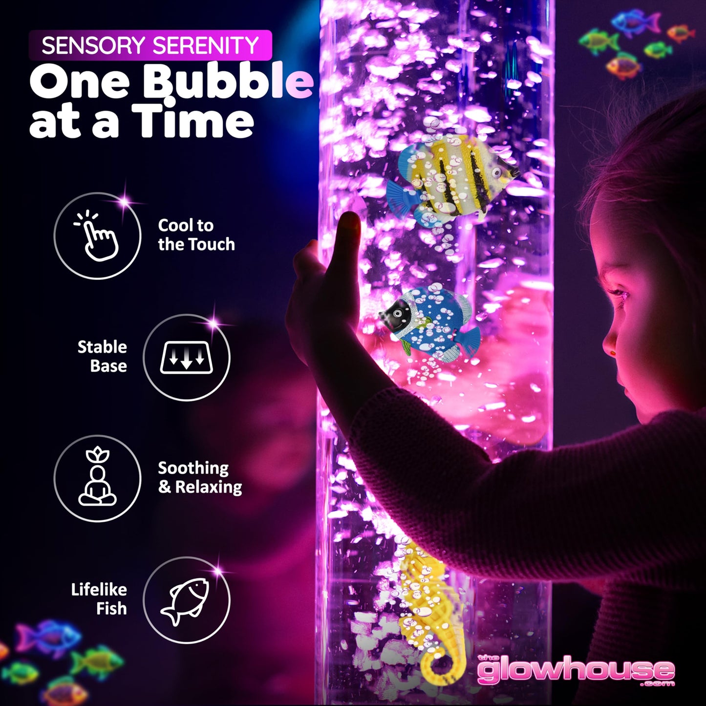 100cm Colour Changing Sensory Bubble Lamp with Plastic Fish