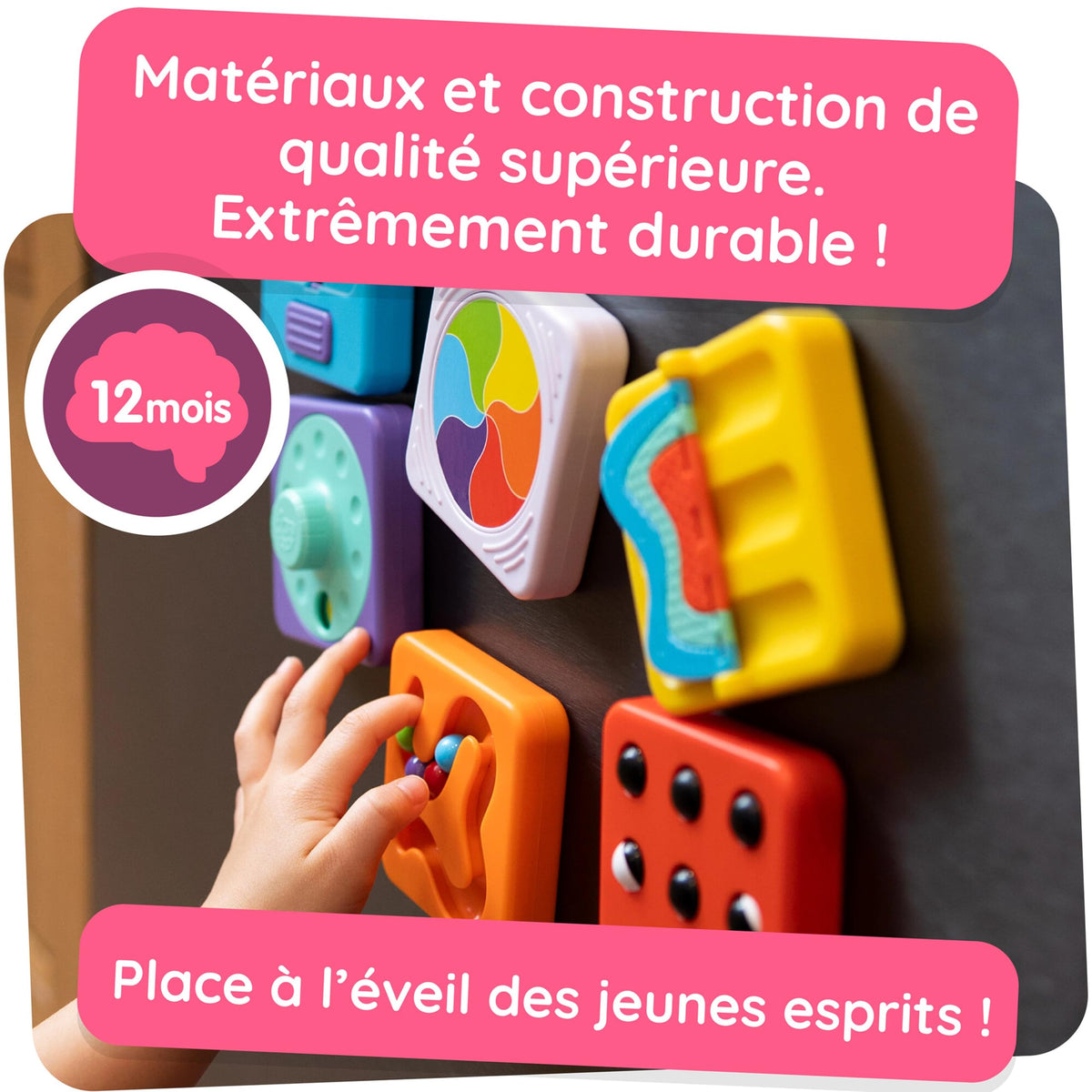 Fat Brain Toys PlayTab Essential Set, Magnetic Sensory Activity Board, Motor Skills, On-the-Go Play, Toddler Educational Toy, Textures and Gears for Ages 12 Months and Up
