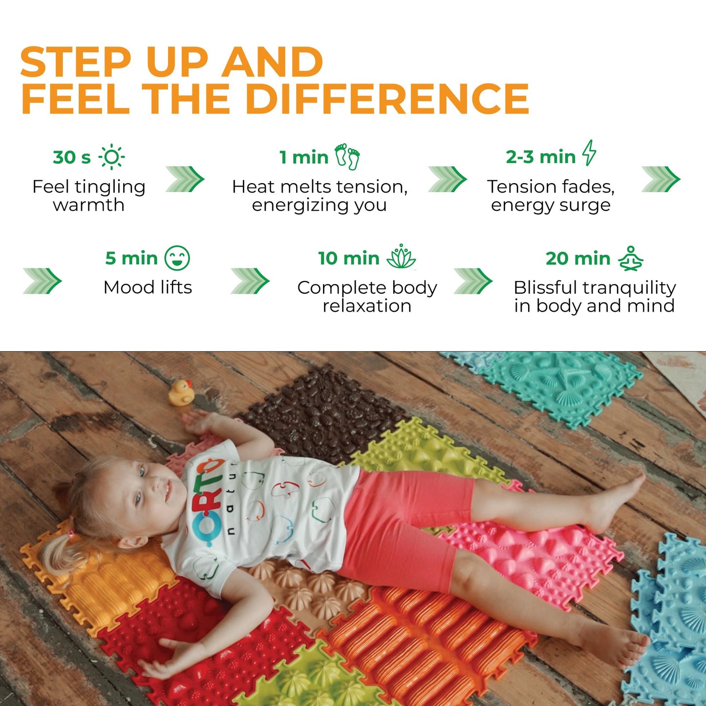 ORTO NATURE 16-Piece Sensory Massage Puzzle Play Mat – Interlocking Orthopedic Floor Tiles & Textured