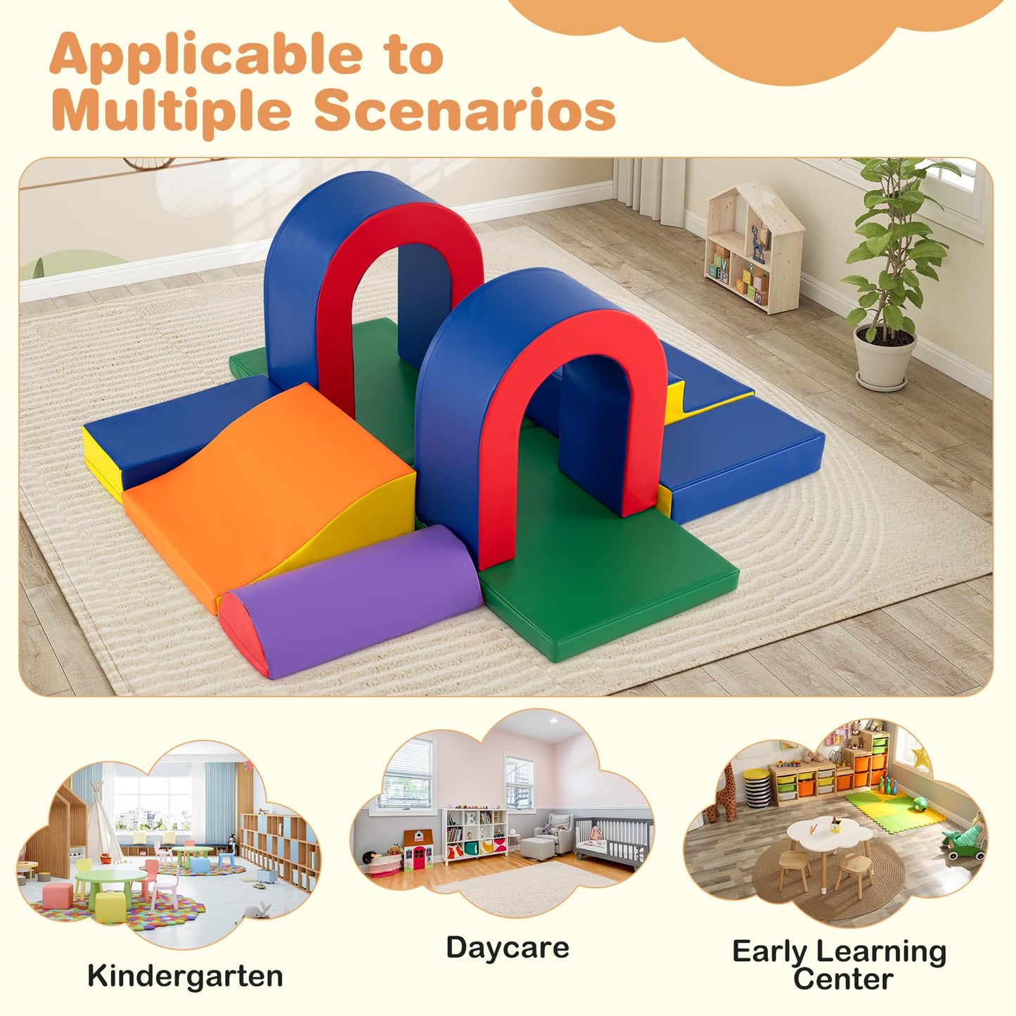COSTWAY Kids Soft Play Set, 10 Pieces Baby Foam Climbing Blocks with Waterproof PU Leather, Indoor Toddler Climb and Crawl Activity Playset for Sensory Motor Skills
