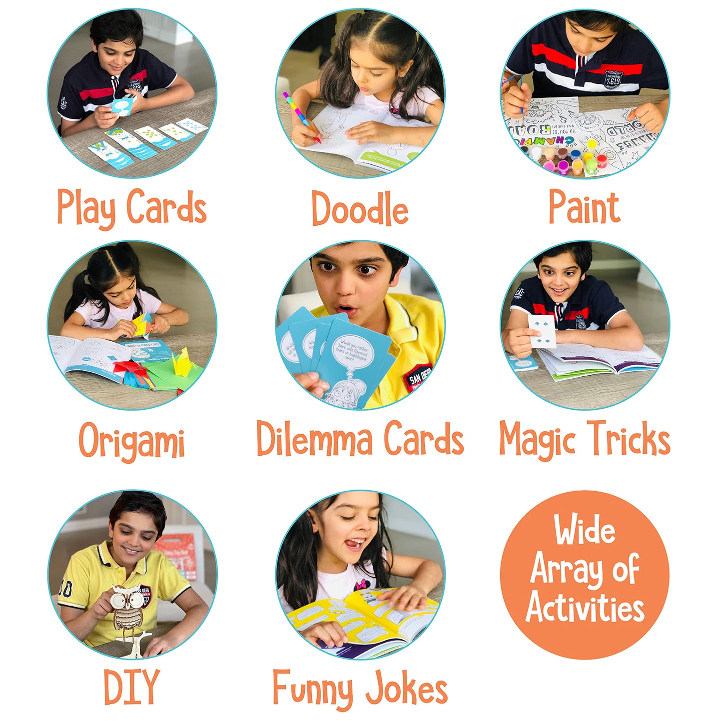 Rainy Day Activities for Kids, Activity Bag Includes Wooden DIY Project, Card Games, Activity Booklet, Craft kit for Kids Ages 4+