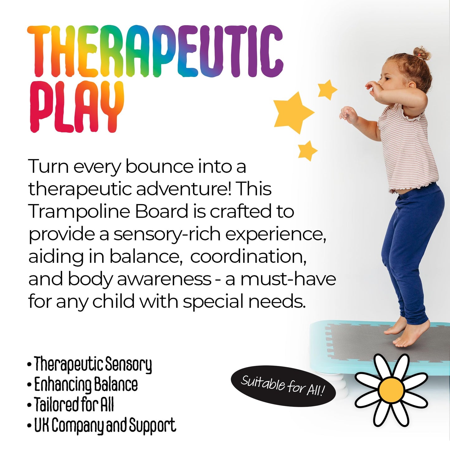 MagicMeadow Blue Sensory Autism Kids Trampoline Indoor Board - Suitable for Kids and Toddler Trampoline for 3 Years Old Plus, 75kg Weight Limit, PU Foam Removable Foot Pads - Durable and Easy Clean