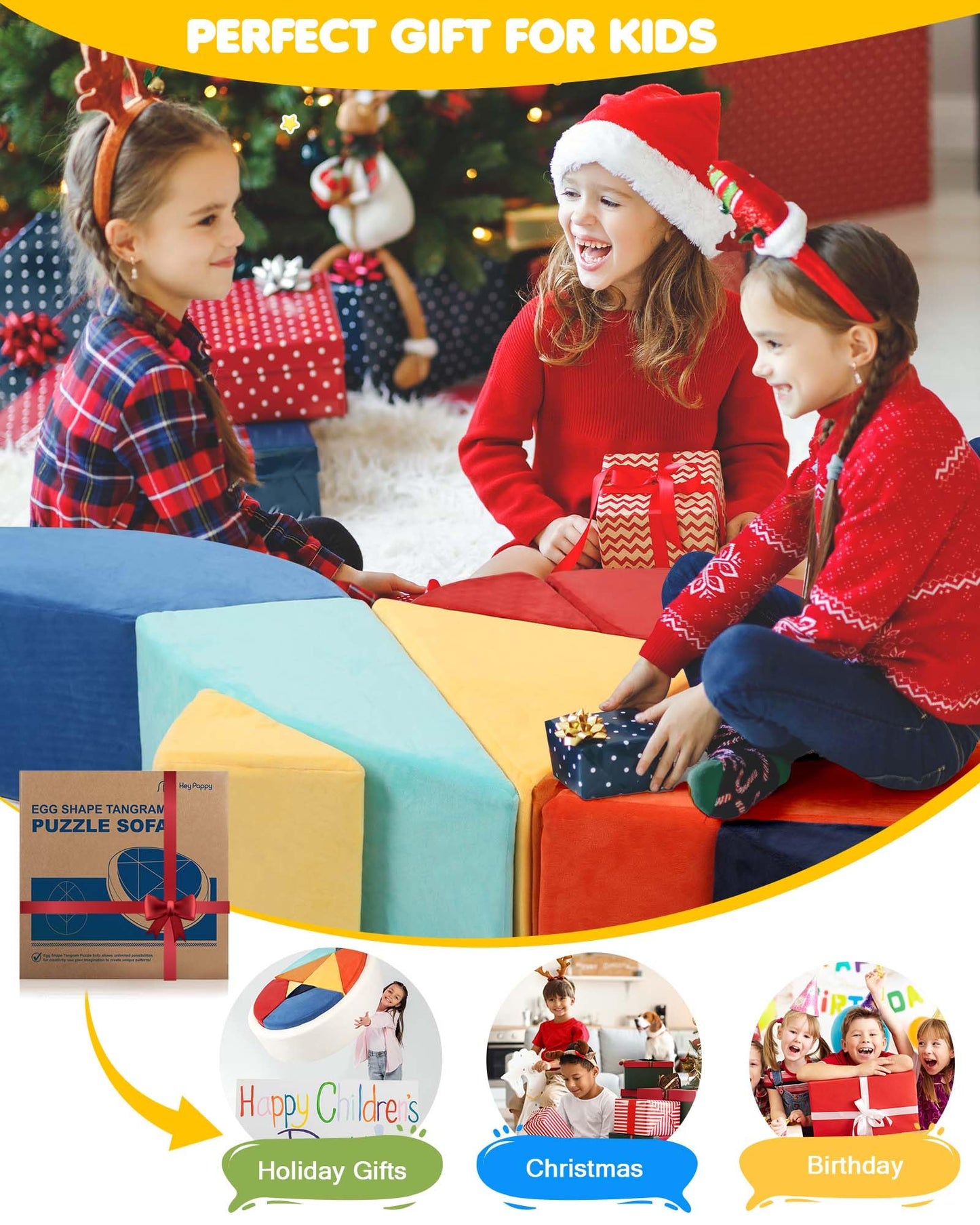 Heypappy Kids Play Couch, 2-in-1 Egg-Shape Kid Play Sofa with Unique Ball Pit(no Balls Included), Tangram Puzzle Plays Couch for Playroom, Modular Play Couchs for Inspiring Creativity, Samba