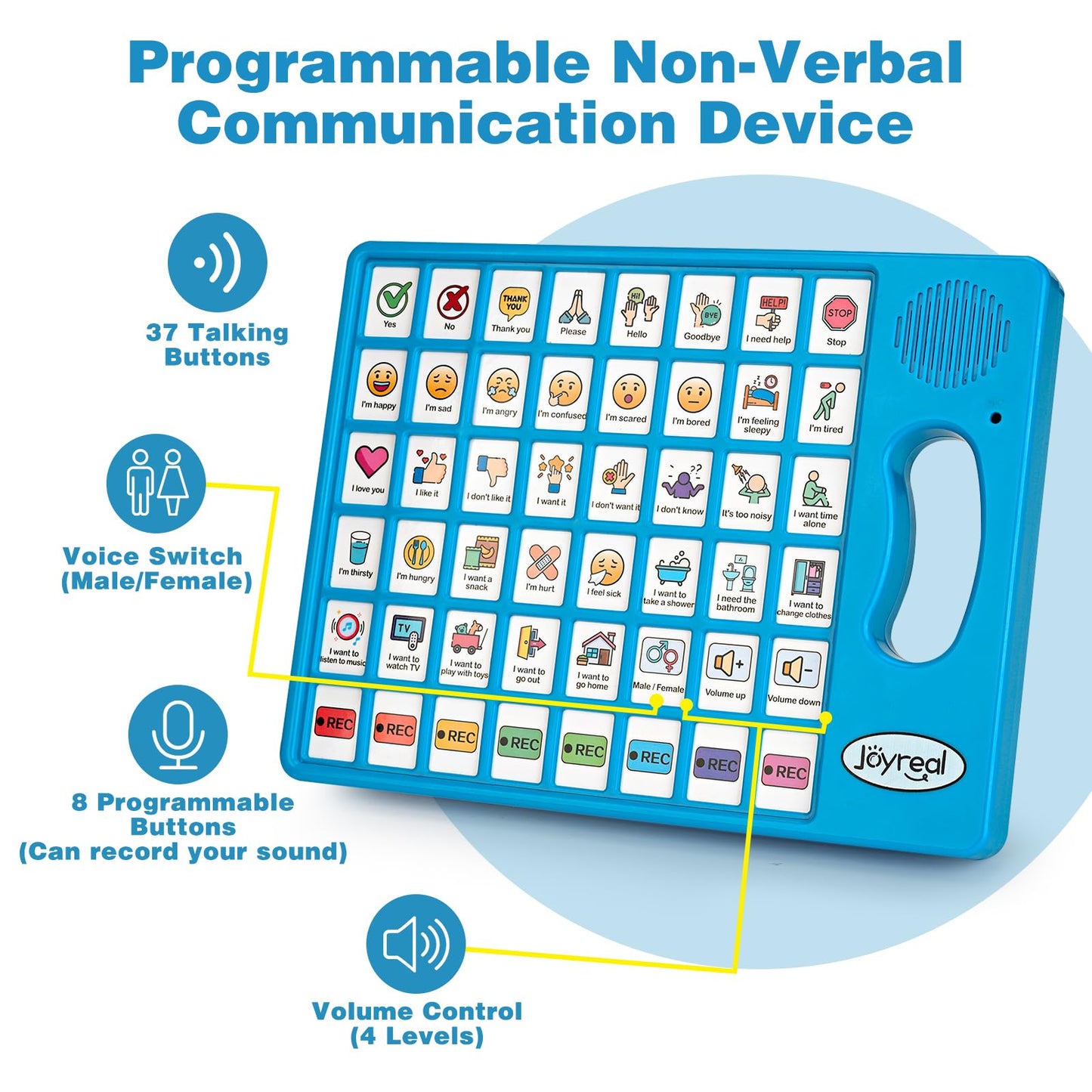 Joyreal AAC Device for Autism, Non Verbal Communication Tools for Speech Therapy & Stroke Rehab. Augmentative Alternative Communication Tablet, Autism Talking Aids with 8 Programmable Buttons