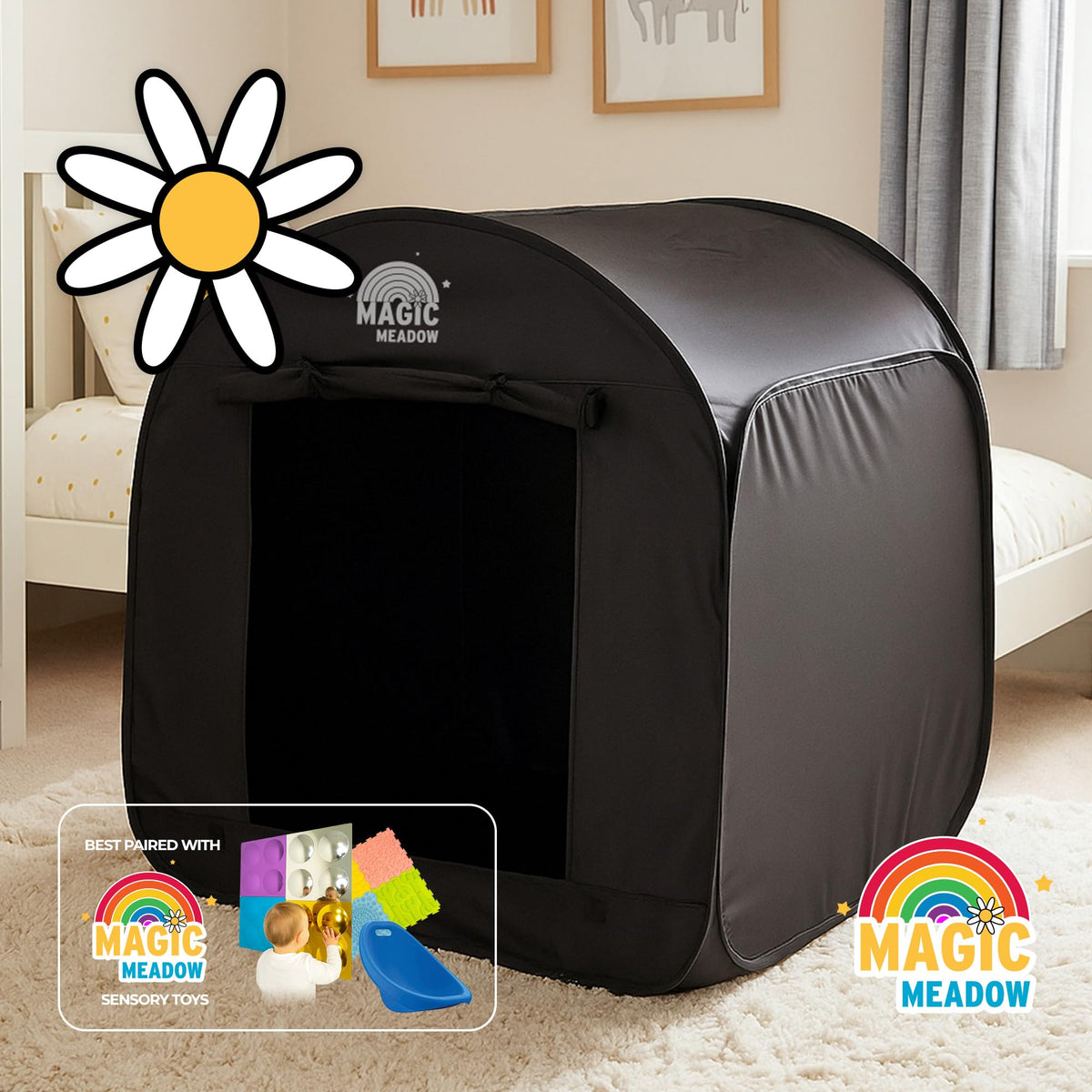 MagicMeadow Sensory Large Pop-Up Blackout Tent | 120cm x 120cm x 120cm
