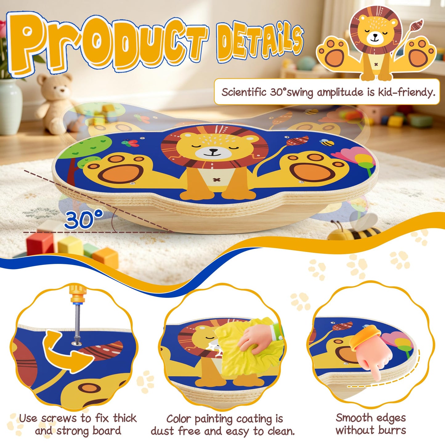 Kids Wooden Wobble Balance Board,Rocker Balance Toy for 3+,Indoor/Outdoor