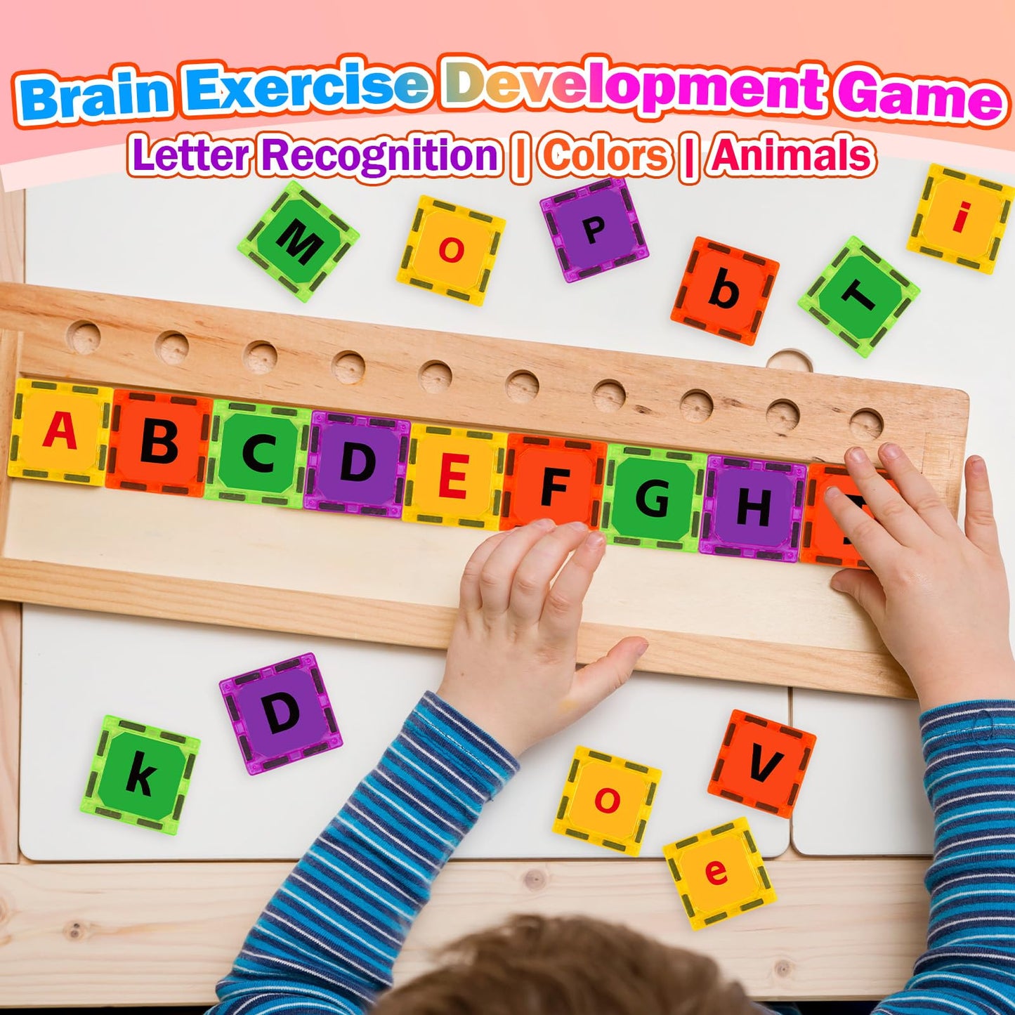 JoltJive Magnetic Tiles Letters Toys for 2 3 4 5 6 7 Year Old, Toddler Magnetic Blocks Building Toys
