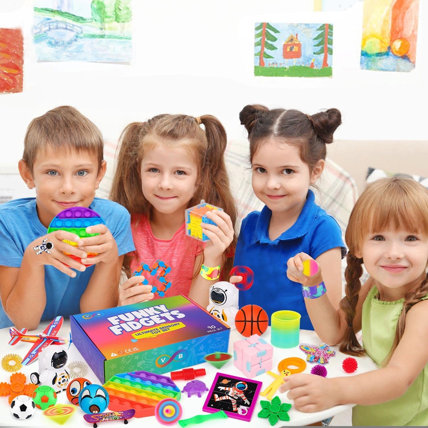 VB Fidget Toys Pack – 90-Pcs Kids Sensory Toys with Popper, Cube, Tubes, Stress Balls – Party Favours, Classroom Prizes – Anxiety, Stress Relief