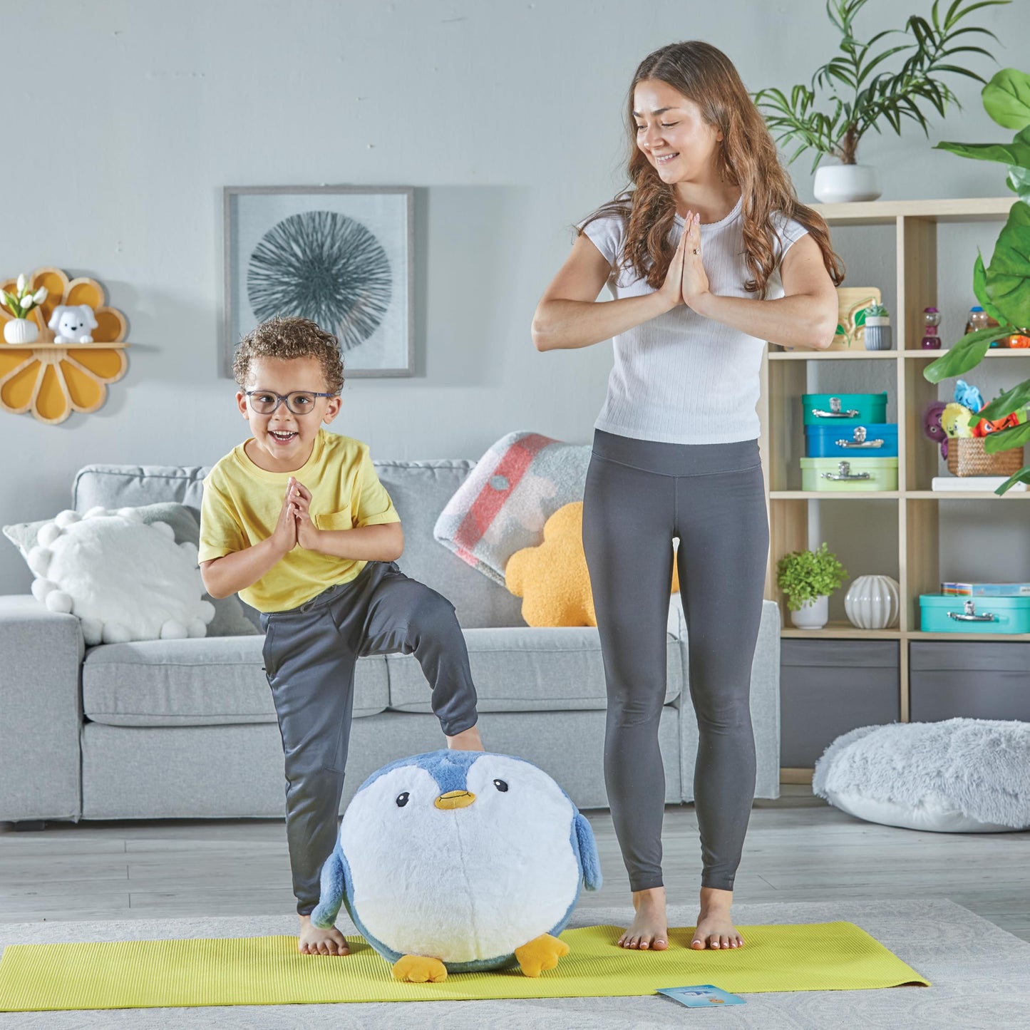 hand2mind Penguin BubblePlush Yoga Ball Buddy, Yoga for Kids, Calming Corner for Elementary Students, Kids Exercise Equipment, Active Play for Ages 3 and Up