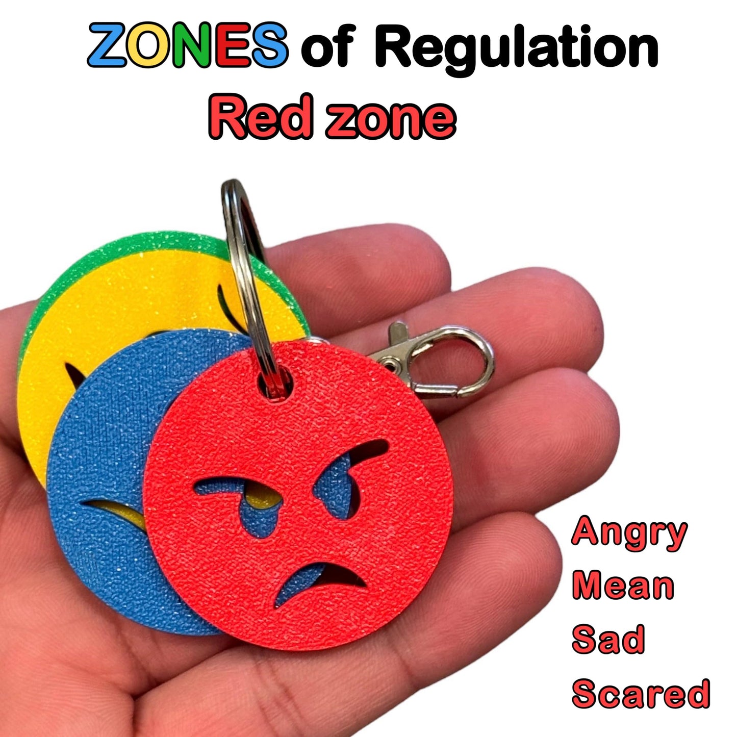 The Original Designed Emotions Regulation Keychain – 4 Colour Coded Mood Zone Discs Teaching Aid | Emotional Regulation and Management Tool for Kids & Adults | SEN Communication Tool/Accessory