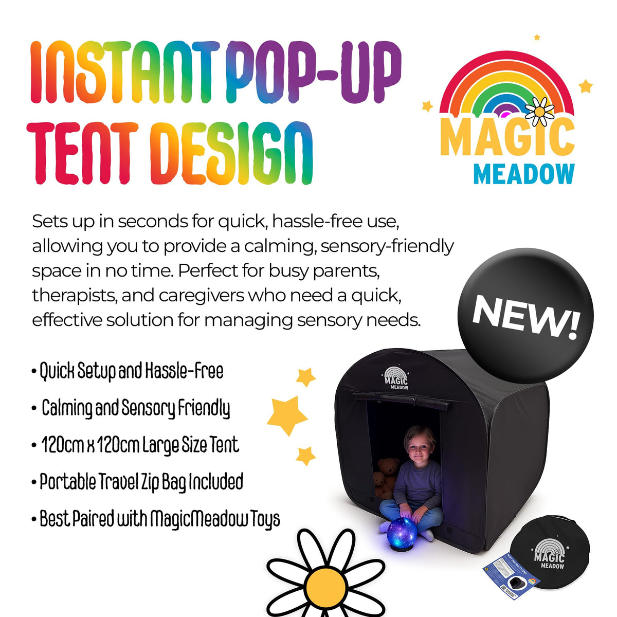 MagicMeadow Sensory Large Pop-Up Blackout Tent | 120cm x 120cm x 120cm
