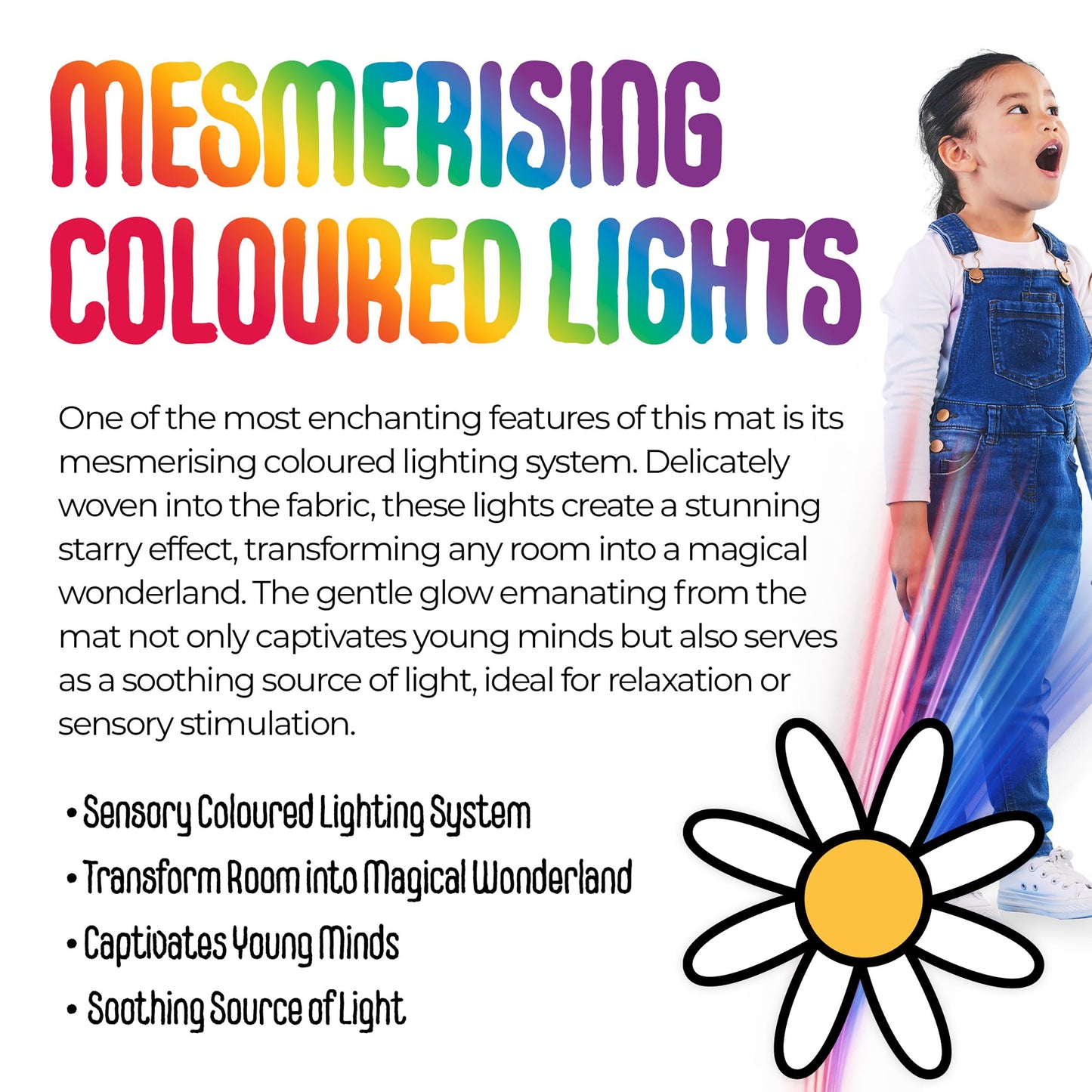 MagicMeadow Round Sensory Light Mat | Interactive Tactile Sensory Rug with Coloured Lighting for Kids | Educational Special Needs Resource Enriching Play & Exploration | Light Up Mat Autism Therapy