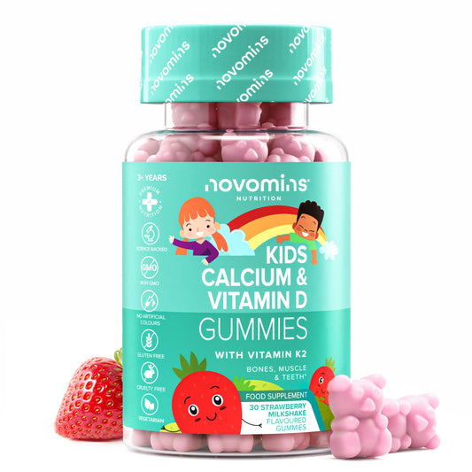 Calcium Gummies for Kids - 160mg Vegetarian Calcium Supplement Infused with Vitamin D & K2 - Healthy Bones & Teeth - 1 Month Supply - Alternative to Tablets - Novomins