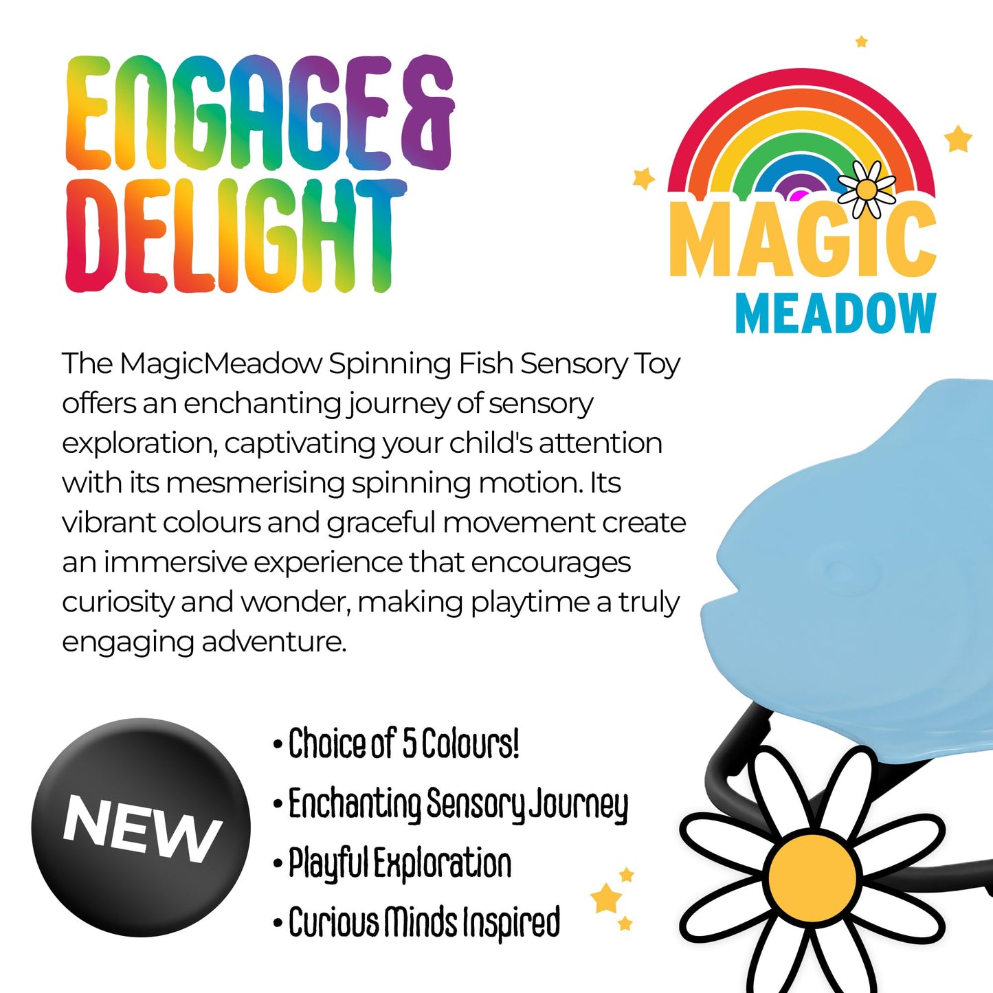 MagicMeadow Sensory Spinning Chair for Autism - Fish Therapeutic Swivel Seat for Autism & ADHD Chair - Calming Spinny for Children’s Support - Non-slip Sit and Spin Sensory Spinning Seat