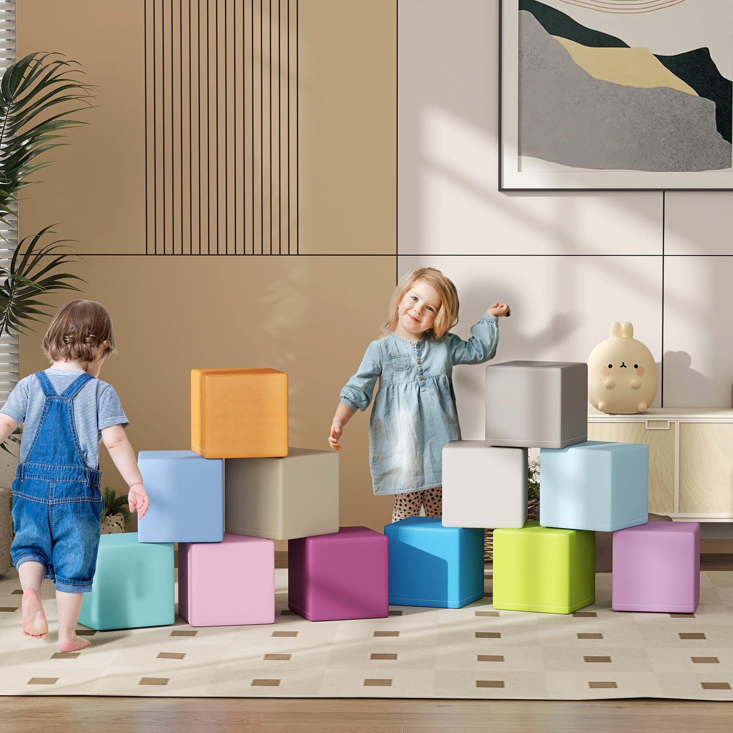 HOMCOM 12 Piece Soft Play Foam Blocks Toy Building Stacking Compliant Learning Toys for Toddler Baby Kids Preschool Blue